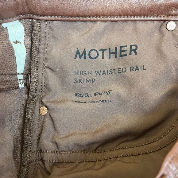 NWT Mother High-Waisted Rail Skimp Friar Brown Faux Leather Pants 29 - Picture 9 of 12